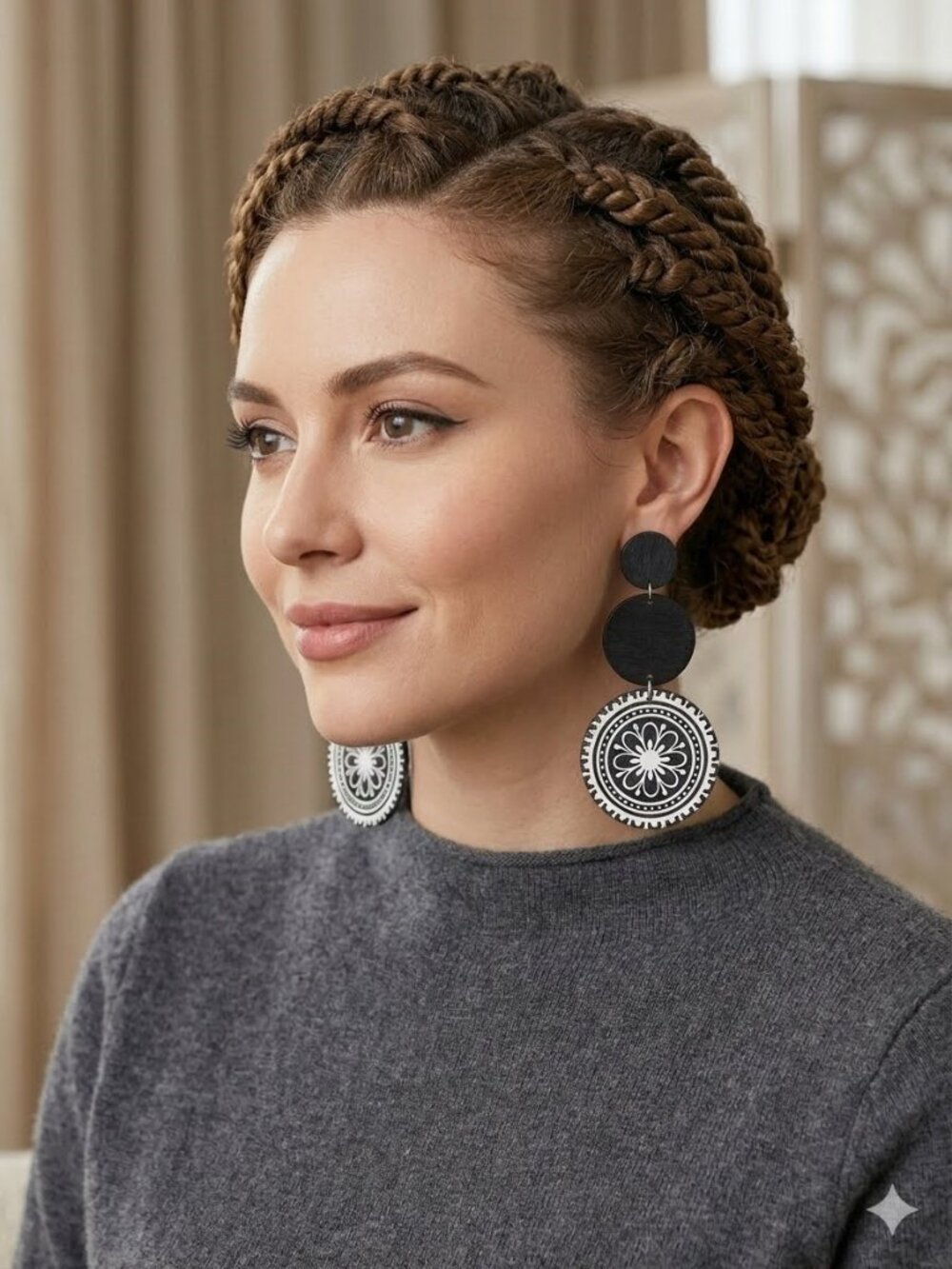 Boho Black & White Wooden Earrings ✨